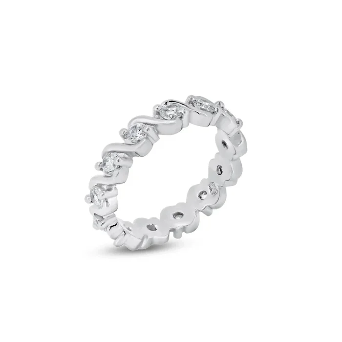 Silver 925 Rhodium Plated Clear CZ Wave Eternity Ring – BGR00364
