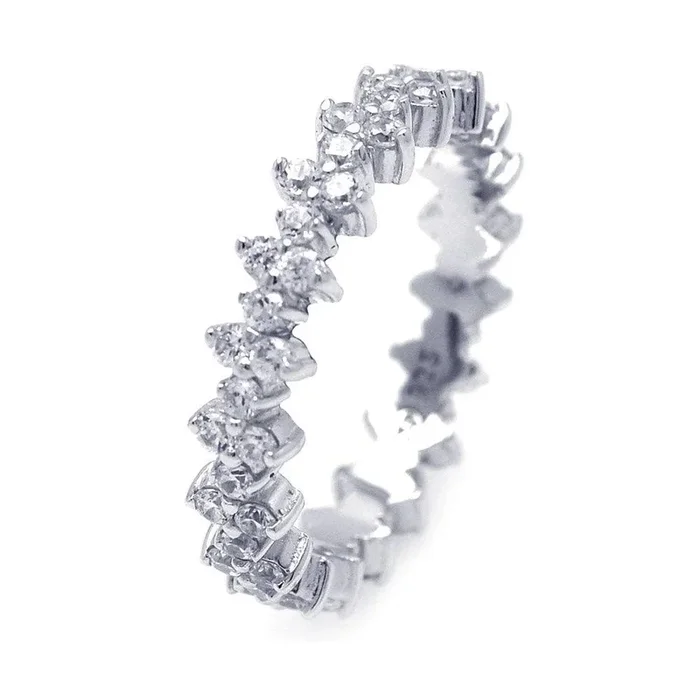 Silver 925 Rhodium Plated Clear Double Sided CZ Stackable Eternity Ring – STR00829