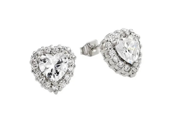 Silver 925 Rhodium Plated Clear Heart CZ Stud Earrings – BGE00367C