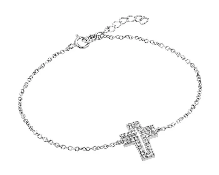Silver 925 Rhodium Plated Clear Open Cross CZ Bracelet – BGB00113