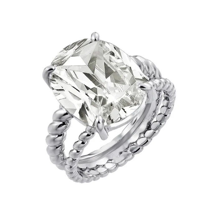 Silver 925 Rhodium Plated Clear Oval CZ Bead Ring – BGR00738