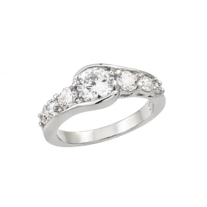 Silver 925 Rhodium Plated Clear Round CZ Single Row Ring – BGR00914