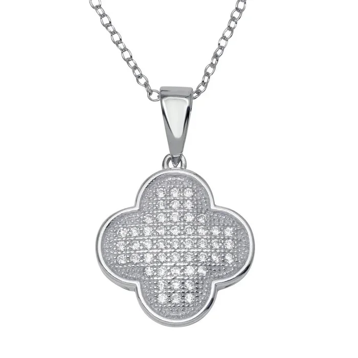 Silver 925 Rhodium Plated Clover Micro Pave CZ Dangling Pendant – ACP00049