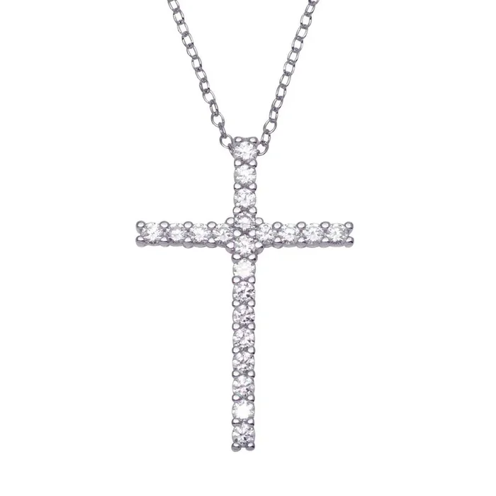 Silver 925 Rhodium Plated Cross CZ Pendants – ACP00014