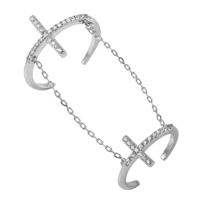 Silver 925 Rhodium Plated Cross Slave Ring – BGR00952