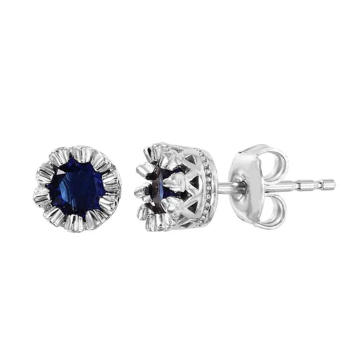 Silver 925 Rhodium Plated Crown Set Studs with Blue CZ Stone – GME00034RH-BLU
