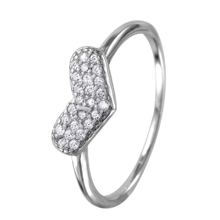 Silver 925 Rhodium Plated CZ Encrusted Heart Ring – BGR01034