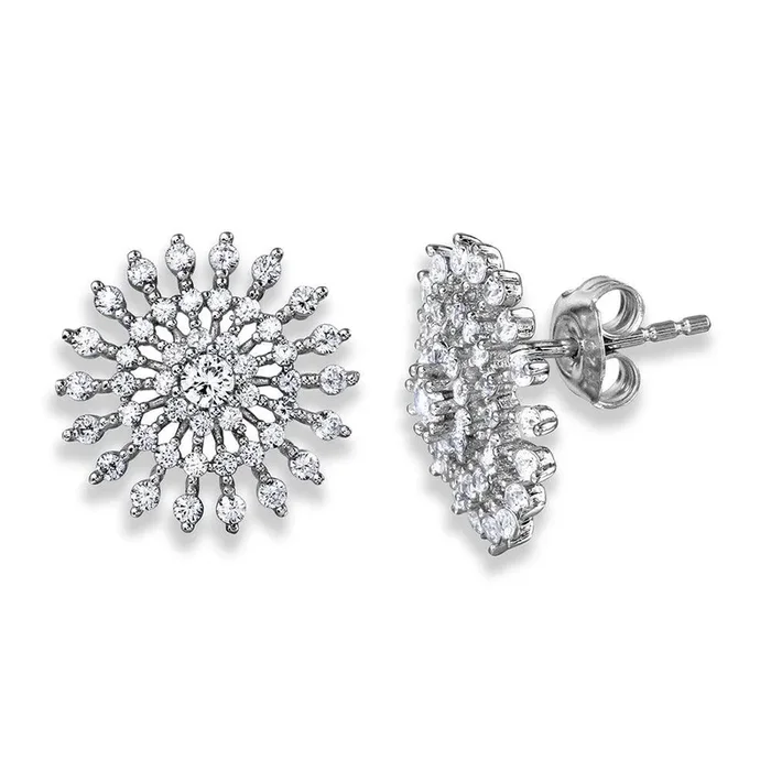 Silver 925 Rhodium Plated CZ Encrusted Sun Earrings – GME00047