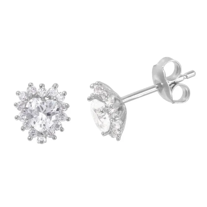 Silver 925 Rhodium Plated CZ Heart Stud Earrings – GME00007