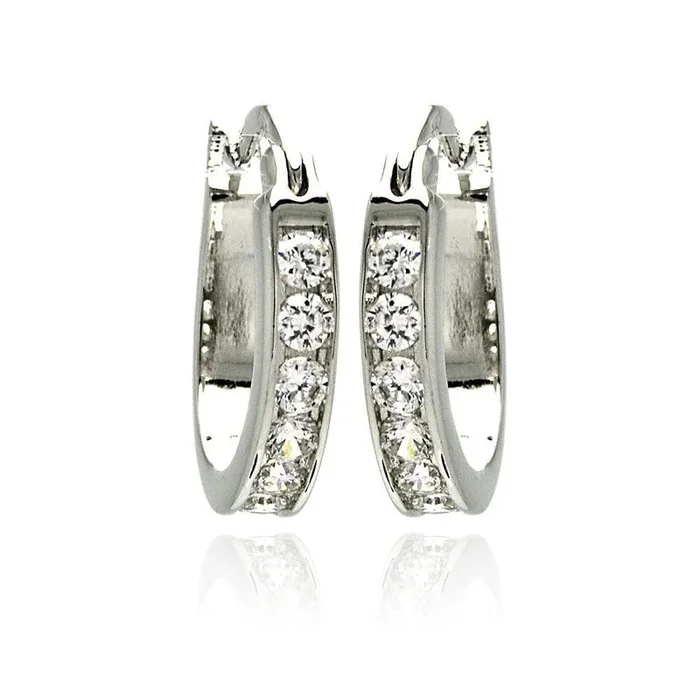 Silver 925 Rhodium Plated CZ Hoop Earrings – STE00076