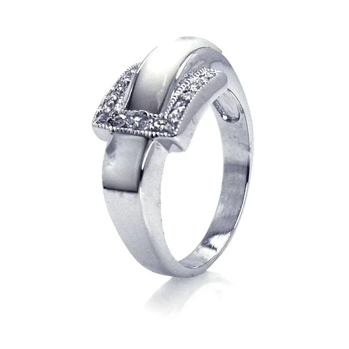 Silver 925 Rhodium Plated CZ Pearl Belt Buckle Ring – STR00506