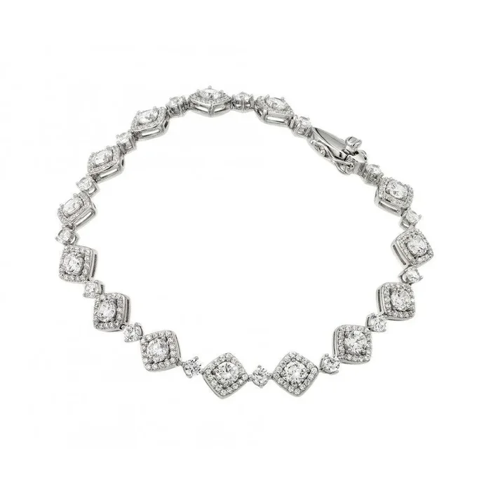 Silver 925 Rhodium Plated CZ Square Box Bracelet – GMB00015RH