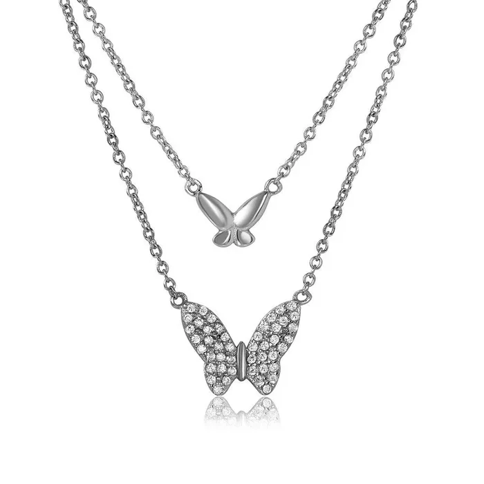 Silver 925 Rhodium Plated Double Butterfly Necklace with CZ – STP01517