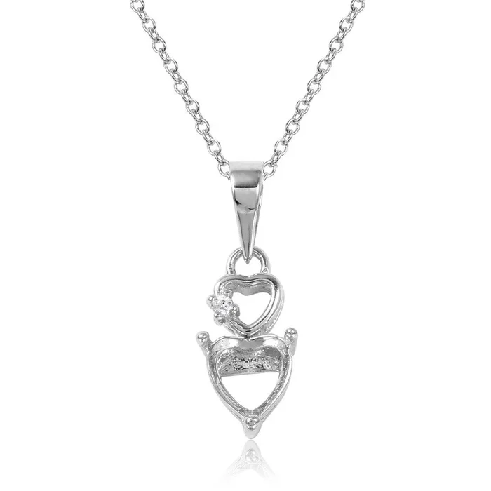 Silver 925 Rhodium Plated Double Heart Mounting Necklace – BGP01063