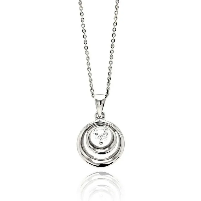 Silver 925 Rhodium Plated Double Open Circle Center CZ Necklace – BGP00567