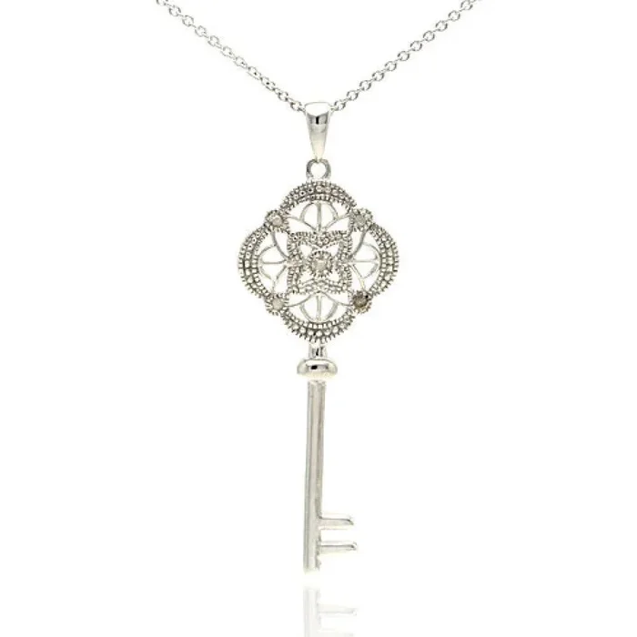 Silver 925 Rhodium Plated Elegant Key Chain Pendant with Diamond Accents – STP01038