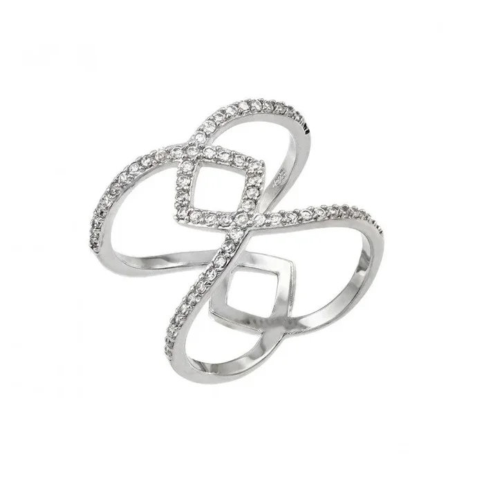 Silver 925 Rhodium Plated Entwined Cross Clear CZ Ring – STR01006