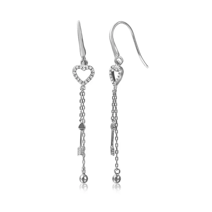Silver 925 Rhodium Plated Fish Hanging Heart with Strands Dangling Earrings – STE01061