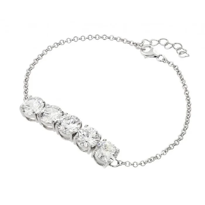 Silver 925 Rhodium Plated Five Round Crown Setting CZ Bracelet – BGB00216