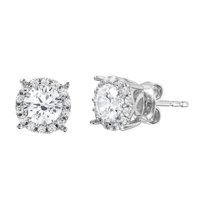Silver 925 Rhodium Plated Halo Studs with Clear CZ Stone – GME00037-WHITE