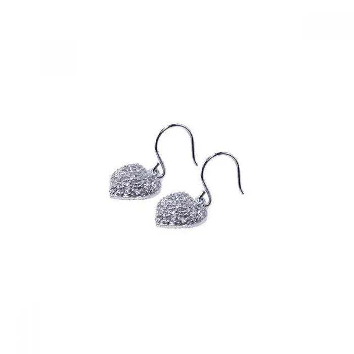 Silver 925 Rhodium Plated Heart Cluster CZ Dangling Hook Earrings – STE00276