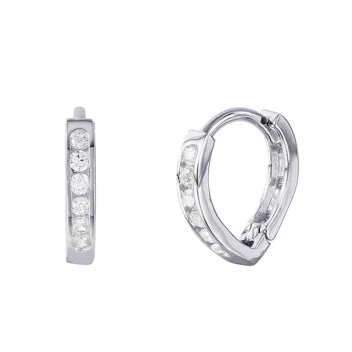 Silver 925 Rhodium Plated Hinged CZ huggie hoop Earrings – GME00024