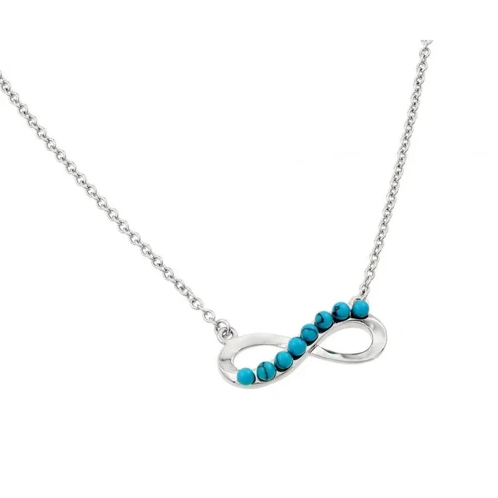 Silver 925 Rhodium Plated Infinity with Turquoise Stones Pendant Necklace – BGP00898TQ
