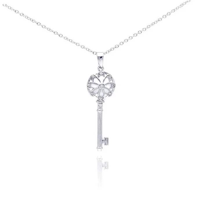 Silver 925 Rhodium Plated Key CZ Necklace – BGP00289