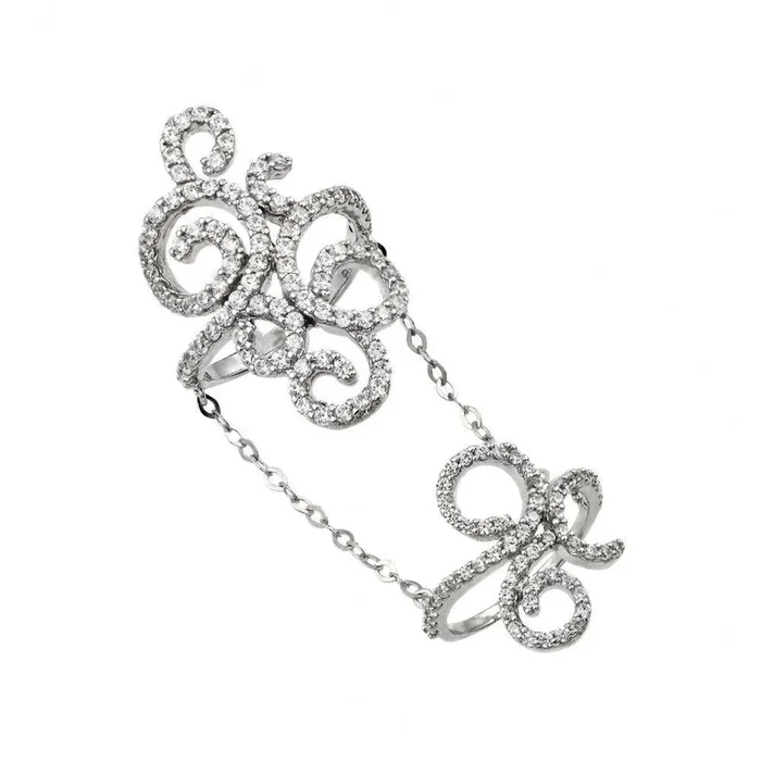 Silver 925 Rhodium Plated Knuckle Slave Ring Link Wavy Swirl Curve Ring – GMR00033