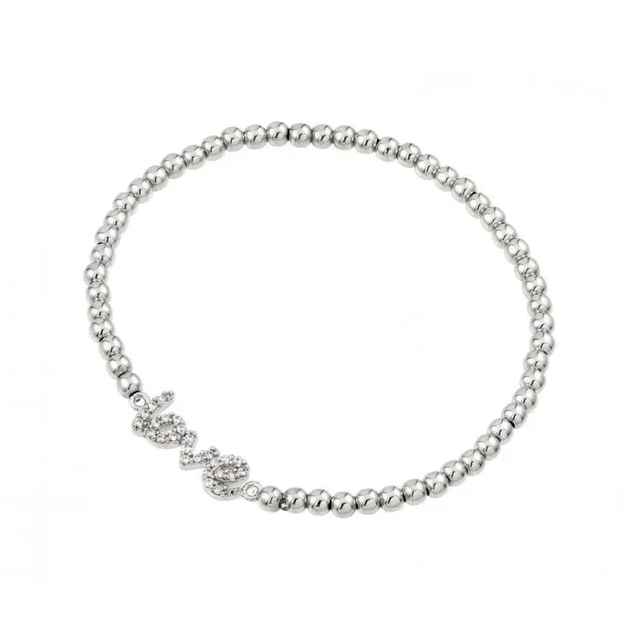 Silver 925 Rhodium Plated Love CZ Bead Bracelet – STB00516