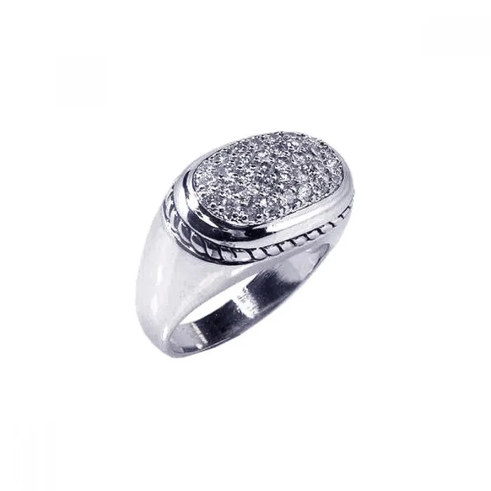 Silver 925 Rhodium Plated Micro Pave Clear CZ Oval Ring – STR00294