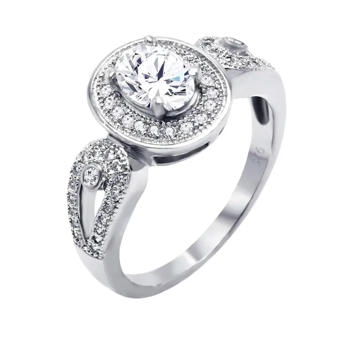 Silver 925 Rhodium Plated Micro Pave CZ Ornate Ring – ACR00042