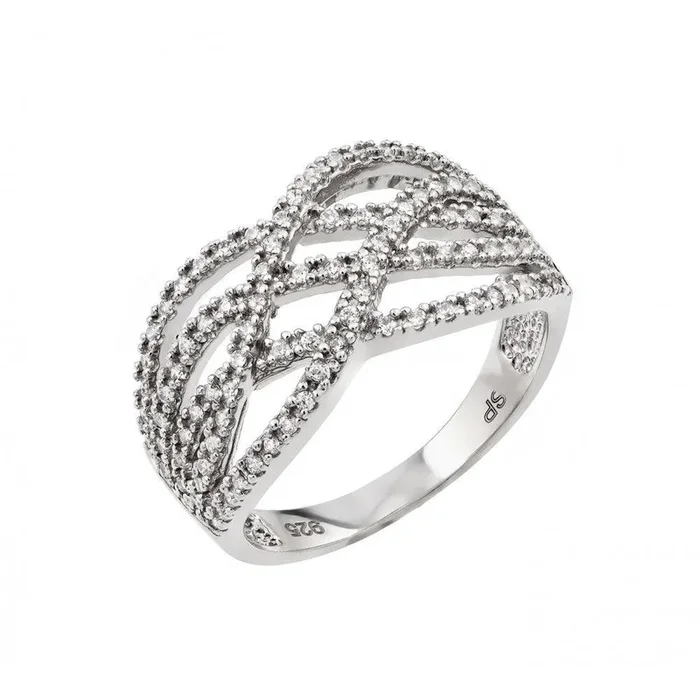 Silver 925 Rhodium Plated Micro Pave Set Clear CZ Interlacing Knot Ring – GMR00006