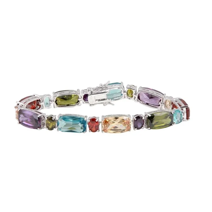 Silver 925 Rhodium Plated Multi-Color CZ Bracelet – BGB00254