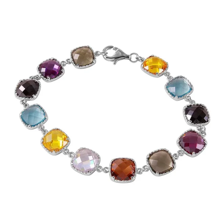Silver 925 Rhodium Plated Multi Color CZ Tennis Bracelet – BGB00257