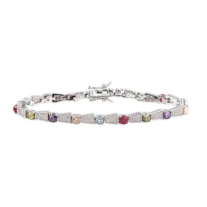 Silver 925 Rhodium Plated Multi Color Tennis Bracelet – BGB00262