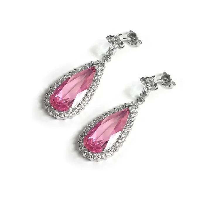 Silver 925 Rhodium Plated Multicolor Teardrop CZ Dangling Earrings – STE00163
