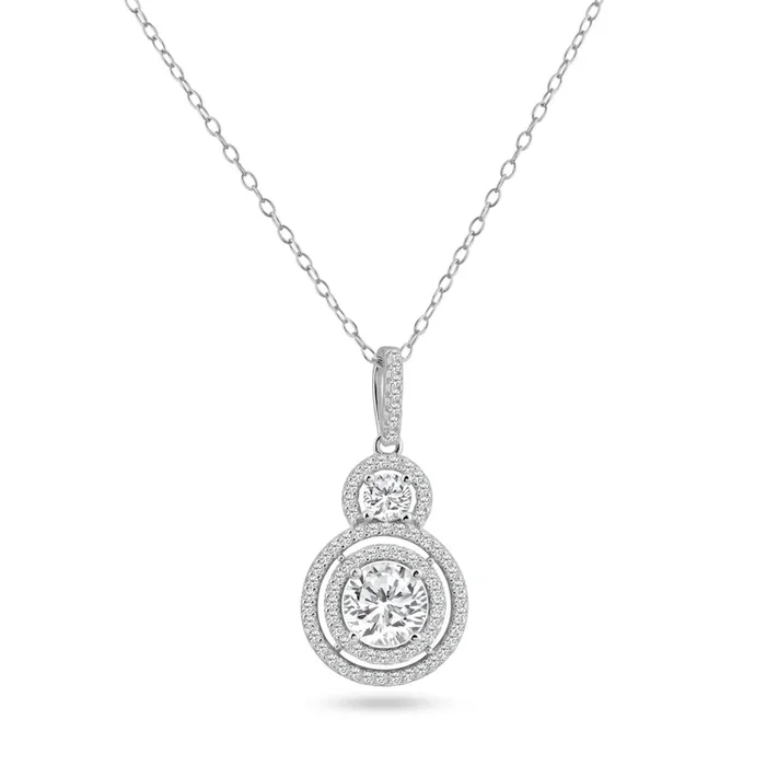 Silver 925 Rhodium Plated Multiple Graduated Circle Micro Pave CZ Dangling Pendant – ACP00075