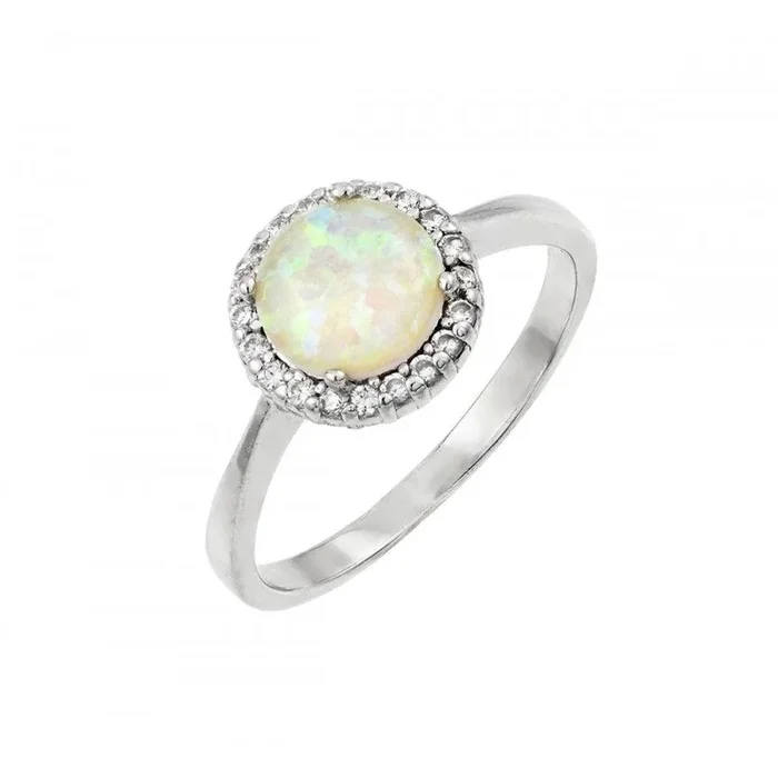 Silver 925 Rhodium Plated Opal Clear Cluster CZ Ring – STR00990