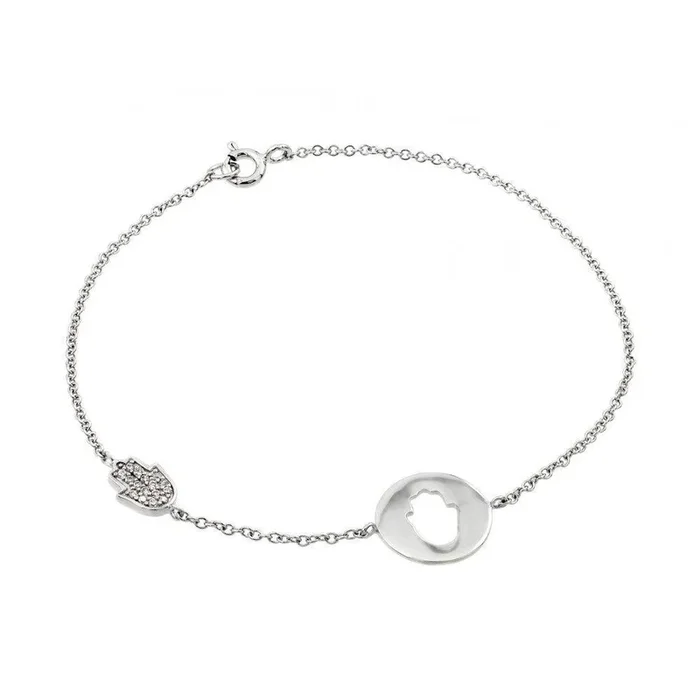 Silver 925 Rhodium Plated Open Hamsa Clear CZ Bracelet – STB00499