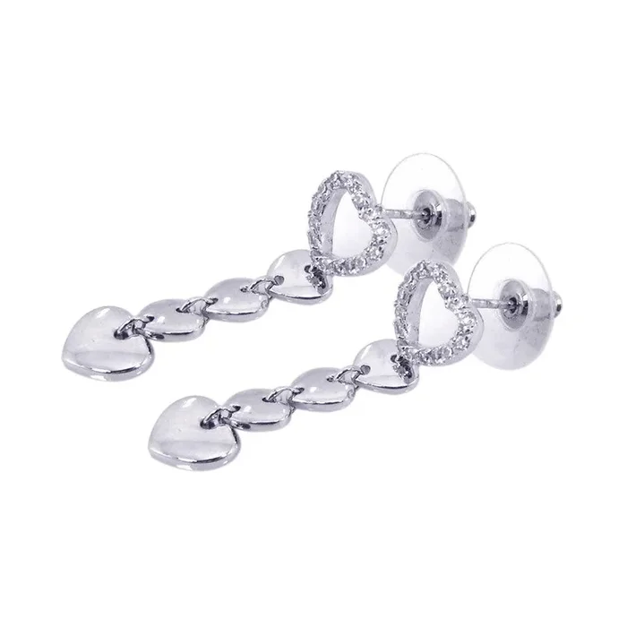 Silver 925 Rhodium Plated Open Heart Clear CZ Dangling Earrings – BGE00047
