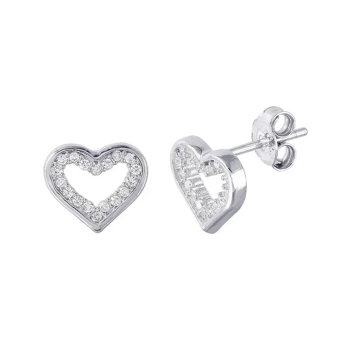Silver 925 Rhodium Plated Open Heart CZ Earrings – STE01022
