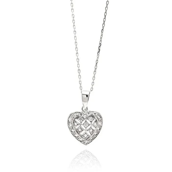 Silver 925 Rhodium Plated Open Heart CZ Necklace – BGP00553