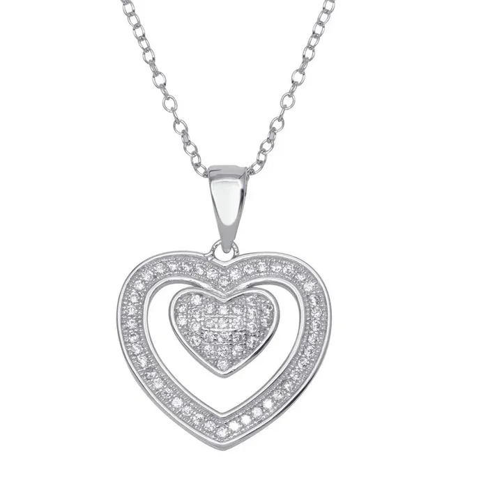 Silver 925 Rhodium Plated Open Heart Micro Pave CZ Dangling Pendant – ACP00070