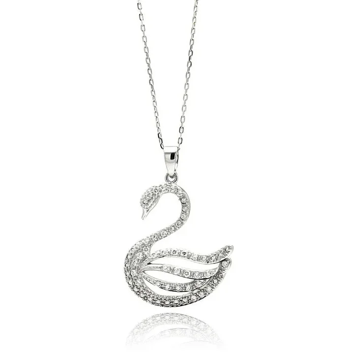 Silver 925 Rhodium Plated Open Swan CZ Necklace – BGP00506
