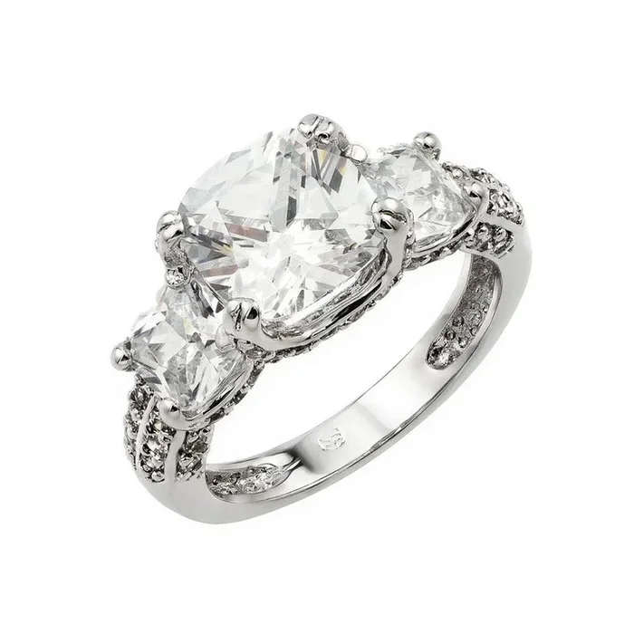 Silver 925 Rhodium Plated Past Present Future Square CZ Ring – BGR00923