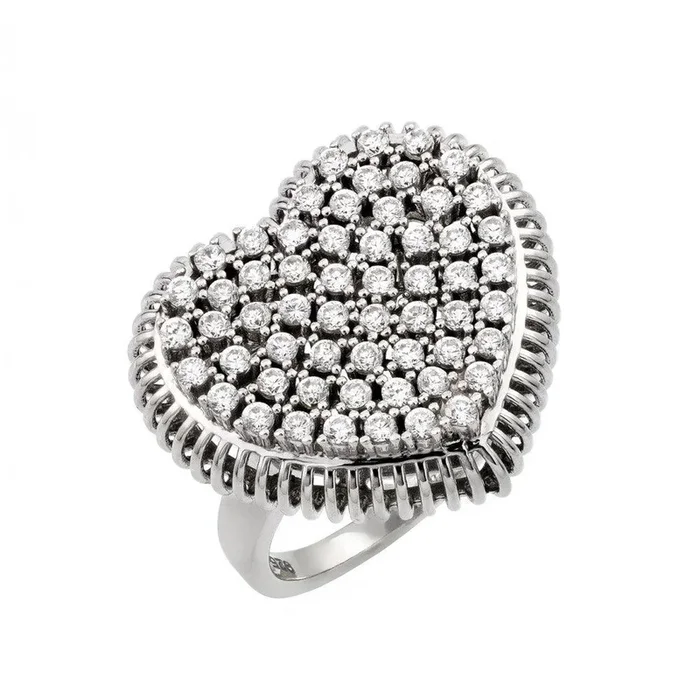 Silver 925 Rhodium Plated Pave Set Clear CZ Heart Ring – GMR00021