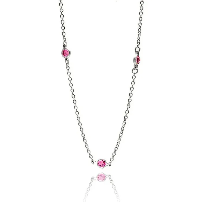 Silver 925 Rhodium Plated Pink CZ By The Yard Necklace – STP00039PNK