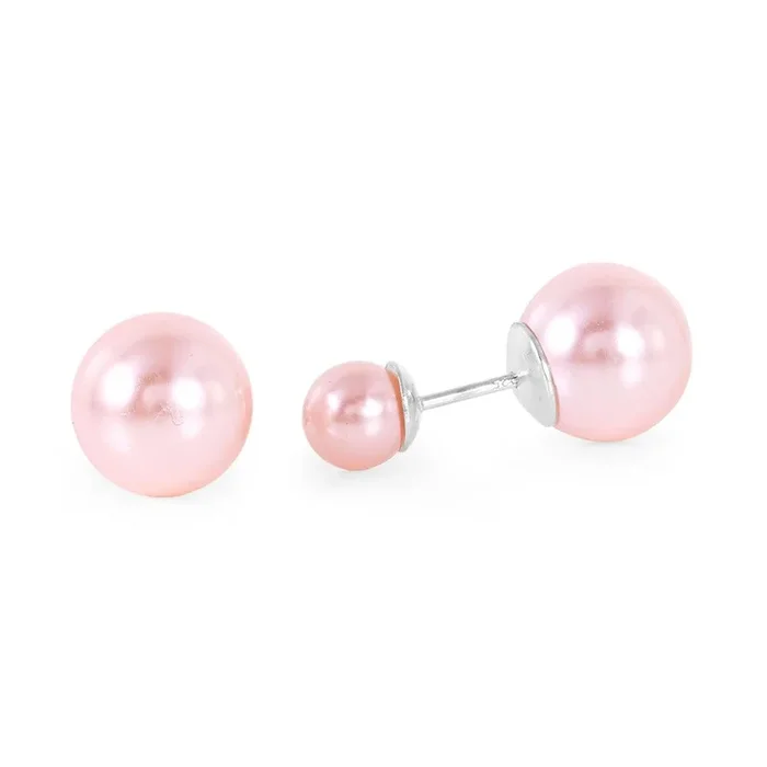 Silver 925 Rhodium Plated Pink Pearl Front and Back Earrings – STE00980PINK