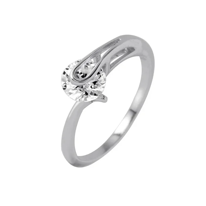 Silver 925 Rhodium Plated Plain CZ Loop Ring – BGR00960